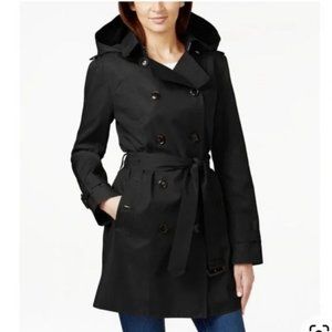 Michael Michael Kors Black Hooded Trench Coat Double breast buttons size M